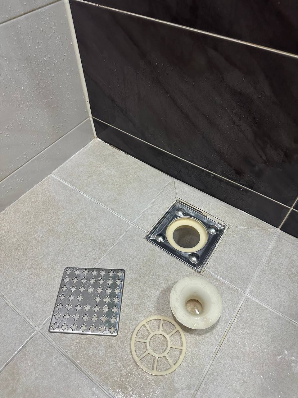 Shower drain parts after CLEANX cleaning